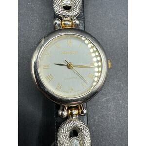 Vtg Eternity Quartz Ladies Women’s Watch ETC013 Silver Tone Black Leather Band